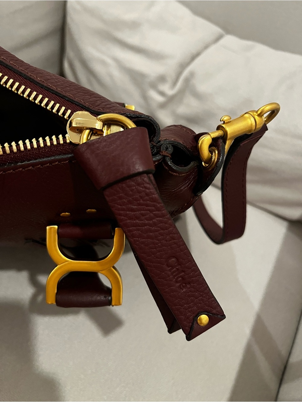 Chloe Marcie medium Women's Leather Satchel Bag in Deep Burgundy - Picture 6 of 7